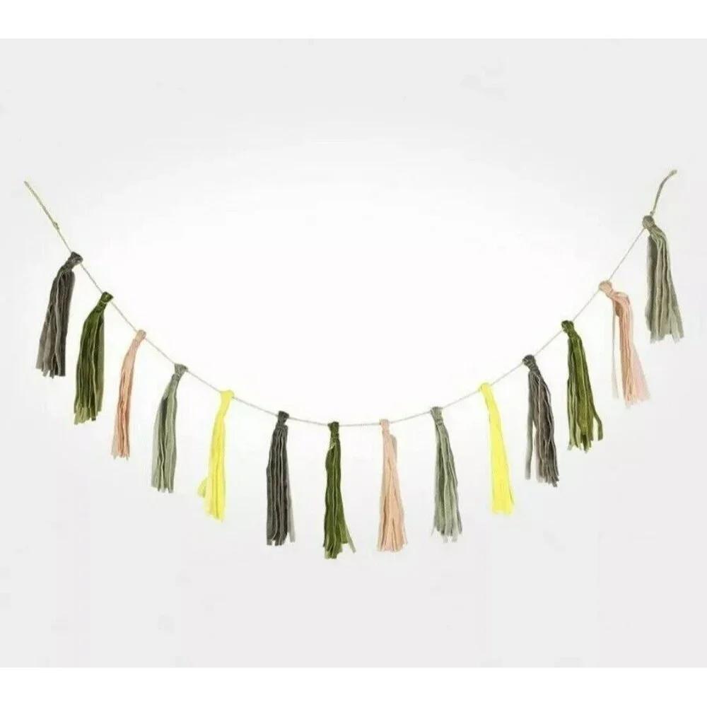 Threshold Tassel Garland Pastel Yellow Gray Green Pink  60” x 8”